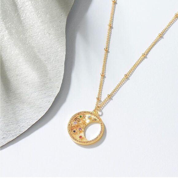 Gold 14k Gold Plated Half Moon Cubic Zirconia Necklace - Picture 3 of 3